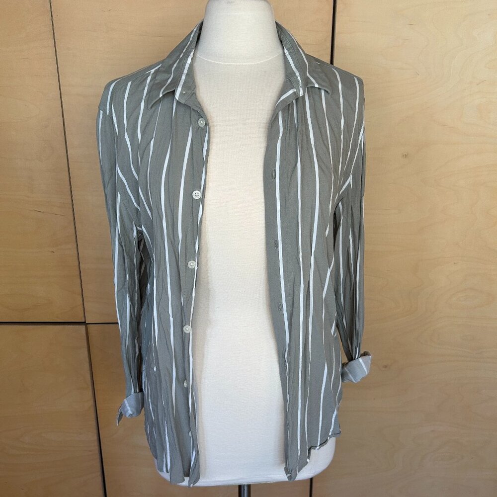 H&M Sage Green and White Stripe Button Down - Size M
